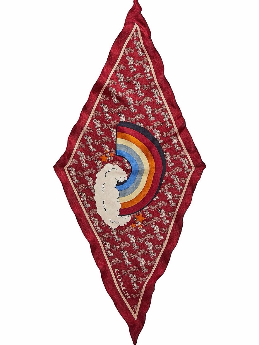 COACH HORSE AND CARRIAGE RAINBOW PRINT SILK DIAMOND SCARF